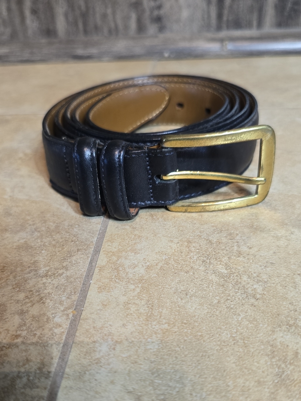 Allen Edmonds Black Leather Belt with Brass Buckle